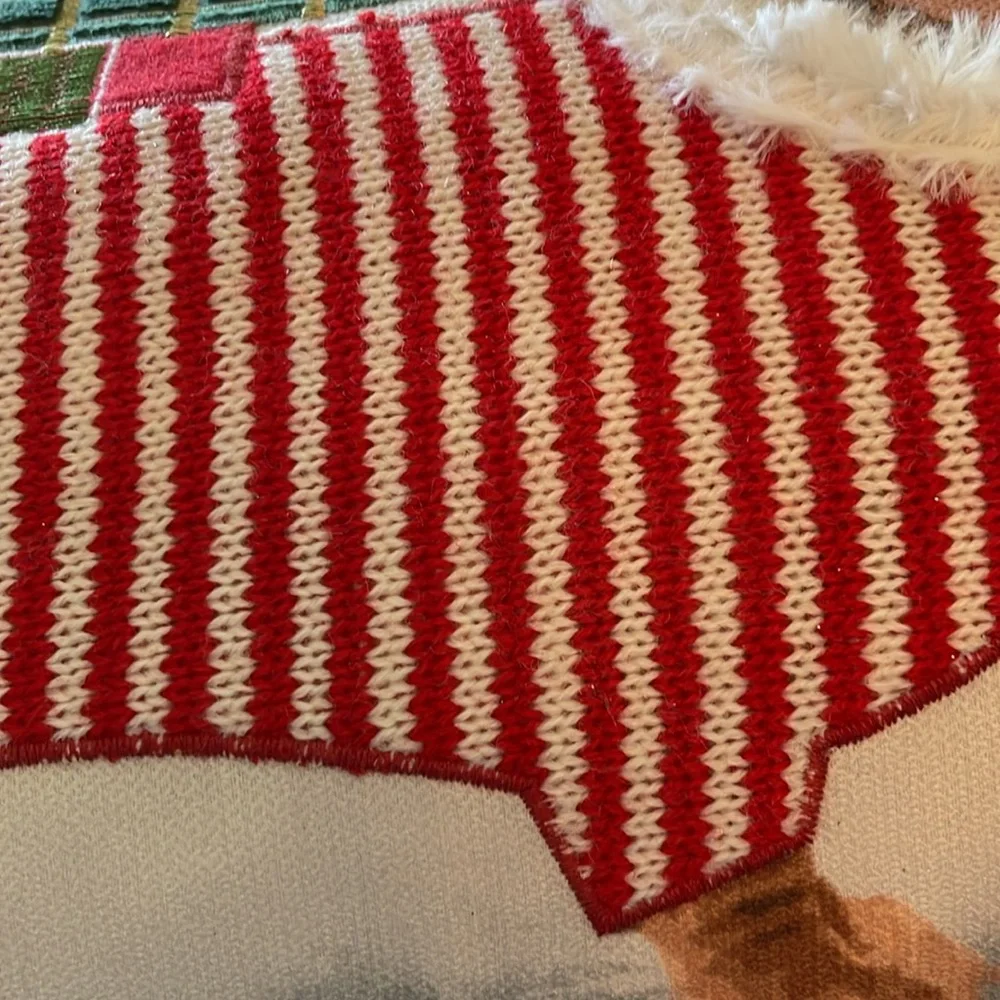 Long feather dachshund holiday themed pillow with handcrafted details.